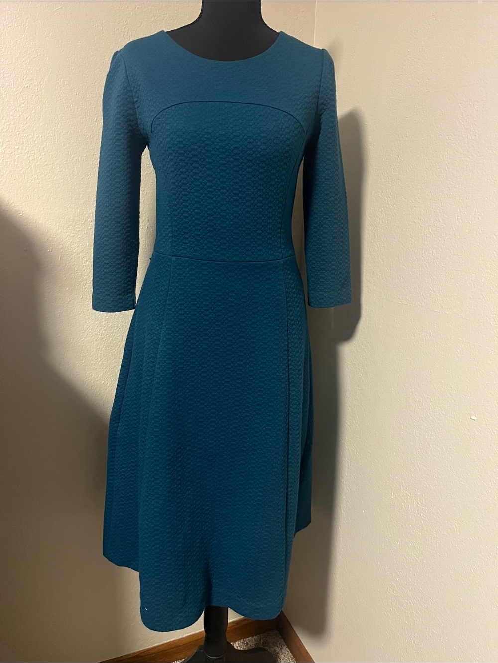 Boden Teal Fit and Flare 3/4 Sleeve Dress-Size 4L